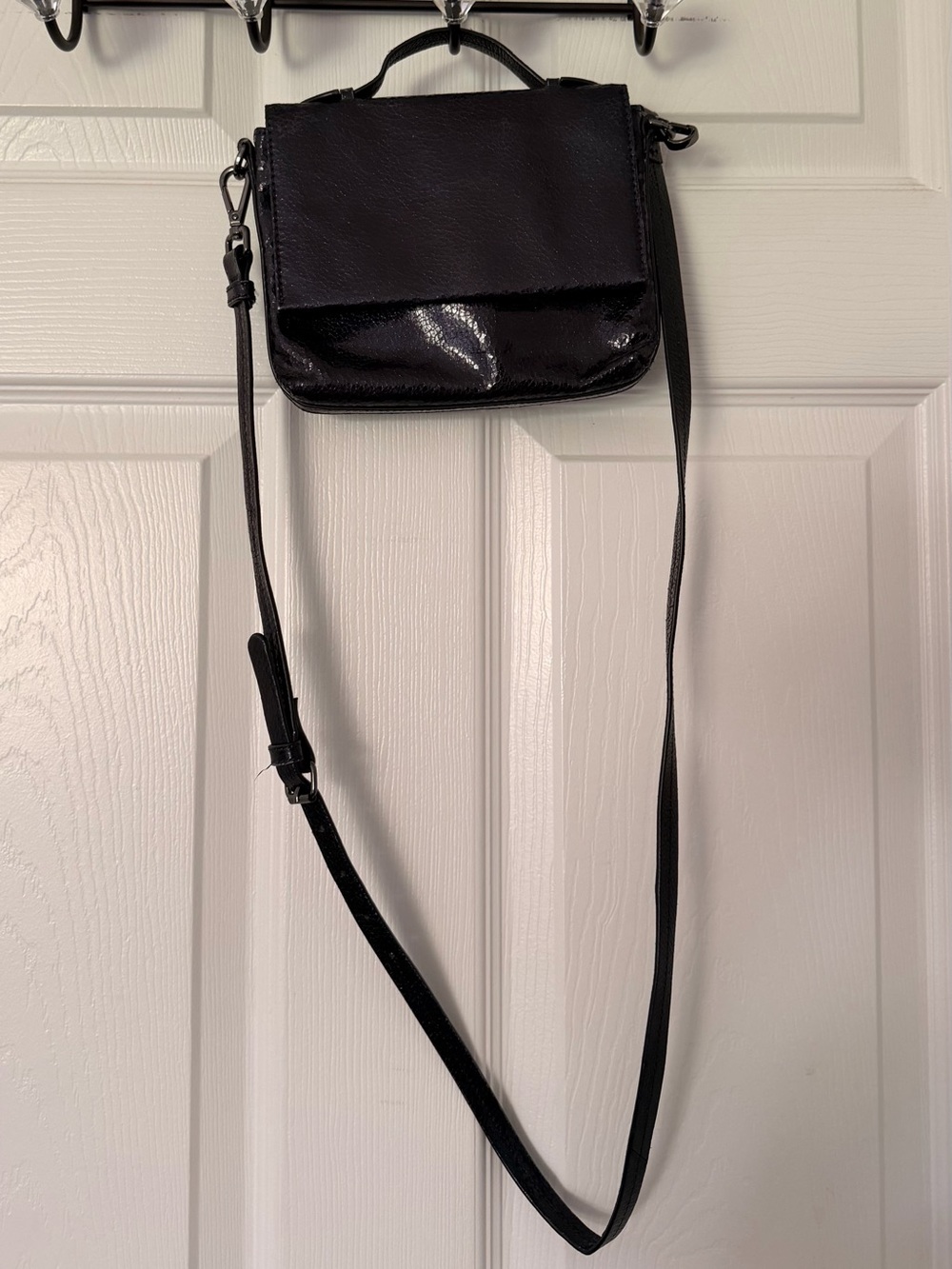 Barneys New York Black Patent & Leather Top-Handle Crossbody